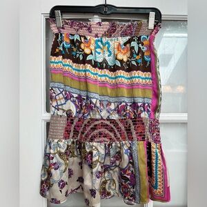 Alice & Trixie 100% Silk Bohemian Hippie Elastic Tiered Ruffle Tube Top Size XS